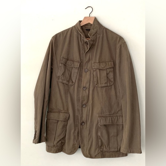 Banana Republic Safari Green Vintage Military Jacket Utility Cotton Zip & Button - Picture 2 of 15